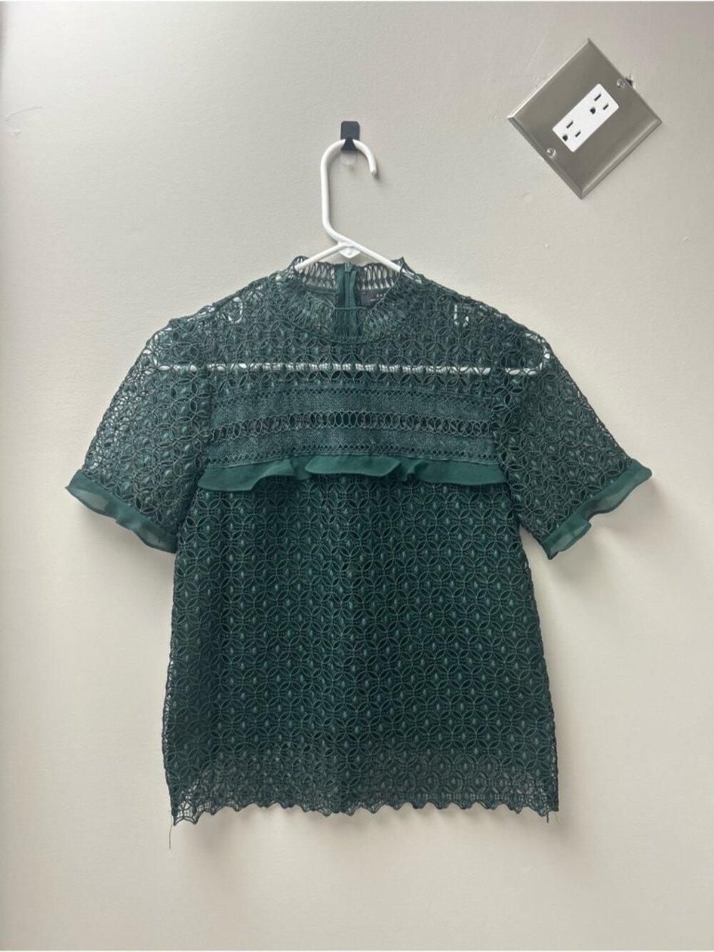 Zara Women’s Guipure Dark Green Short Sleeve Blouse Top
